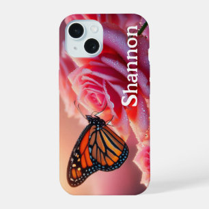 coque iphone - Rose papillon