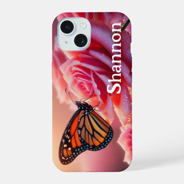 coque iphone - Rose papillon (Verso)
