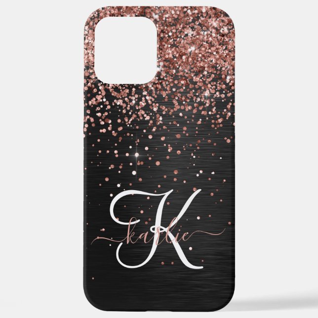 Coque iPhone Rose personnalisé Parties scintillant or noir Étin (Verso)