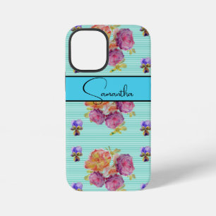 Coque iPhone 12 Mini Rose Rouge rose aquarelle Roses floral Fleur Télép