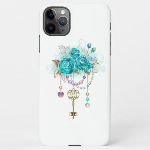 Coque iPhone 11Pro Max Roses turquoise avec touches