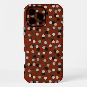 Coque iPhone 16 Pro Max rouge avec points gris blancs et noirs