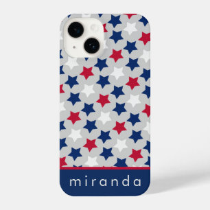 Coque Pour iPhone 14 Rouge Blanc Bleu Étoiles Personnalisé Nom coque ip