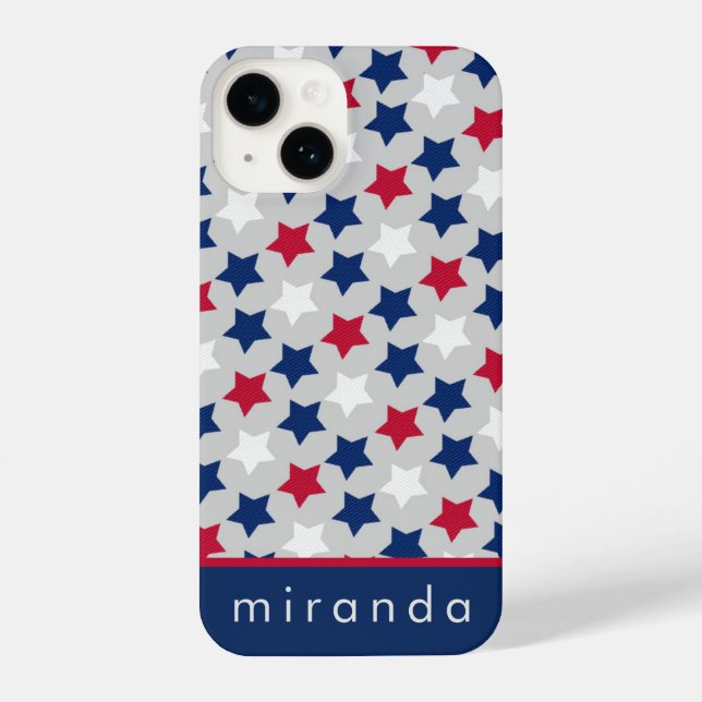 Coque iPhone Rouge Blanc Bleu Étoiles Personnalisé Nom coque ip (Verso)