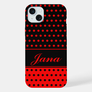 Rouge et noir super chic à pois, nom personnalisé