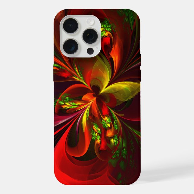 Coque iPhone Rouge vert moderne Floral Abstrait Art Motif #05 (Verso)