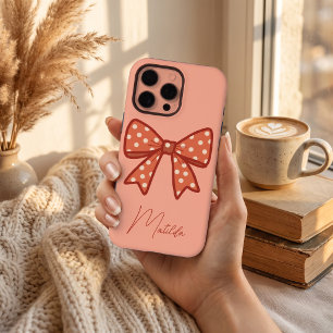 Coque iPhone 16 Pro Max Ruban à nœud écossais personnalisé pour fille cute
