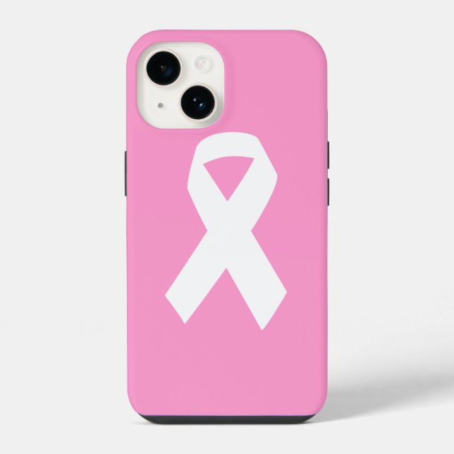 Coque iPhone Ruban de sensibilisation sur fond rose (Verso)