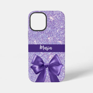 Coque iPhone 12 Mini Ruban violet argent paillettes personnalisé