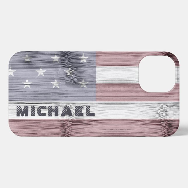 Coque iPhone Russe Rouge Blanc Bleu Bois Drapeau américain Mono (Verso Horizontal)