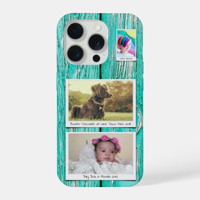 Coque iPhone Rustique 3 Photo Collage Turquoise Blue Green Plan (Verso)