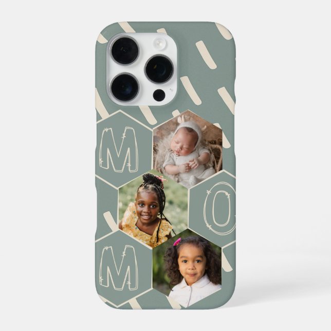 Coque iPhone Sage green hexagon Mom Photo Collage (Verso)