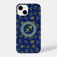 Sagittaire Zodiac+Astrologie Symboles Ptn Gld+Blue