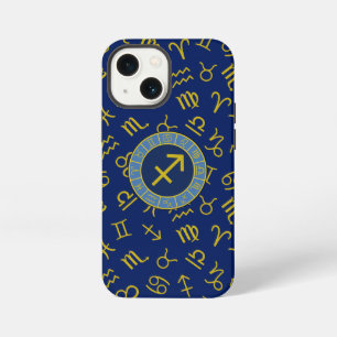 Etui iPhone 13 Mini Sagittaire Zodiaque+Symboles d'Astrologie Ptn Gld+