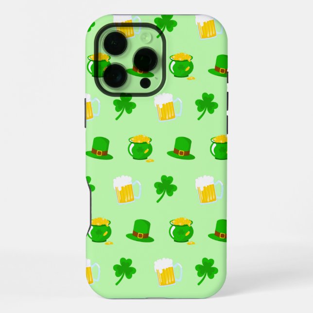 Coque iPhone Saint Patrick's Day Shamrock Pot de bière d'or (Verso)