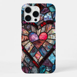 Coque iPhone 16 Pro Max Saint Valentin Cœur en faux vitrail