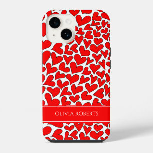 Coque Pour iPhone 14 Saint-Valentin Cœurs Rouges Fantaisistes Personnal