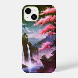 Coque Pour iPhone 14 Sakora tree-Moonlit Waterfall with Cherr-pink