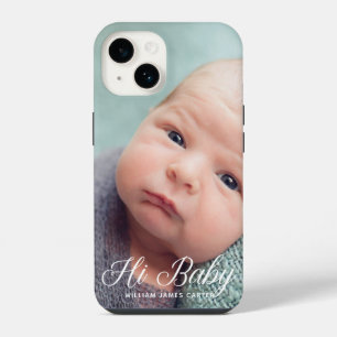 Coque Pour iPhone 14 Salut Bébé Photo Chic Blanc Script Personnalisé No
