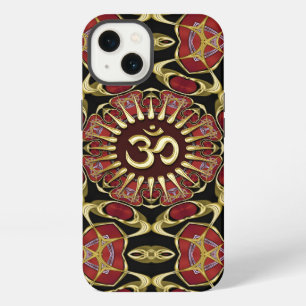 Etui iPhone 13 Sanskrit Om Or + Baroque Rouge