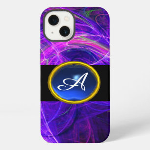 ETUI iPhone 13  SAPPHIR BLEU PHOTON FOU PIERRE GEMME MONOGRAMME
