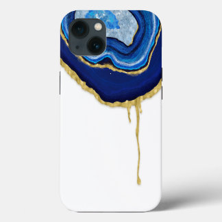 Etui iPhone 13 Sapphire coulant Agate bleu et or