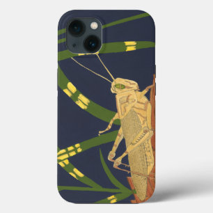 Etui iPhone 13 Sauterelle dans l'herbe verte sur fond bleu