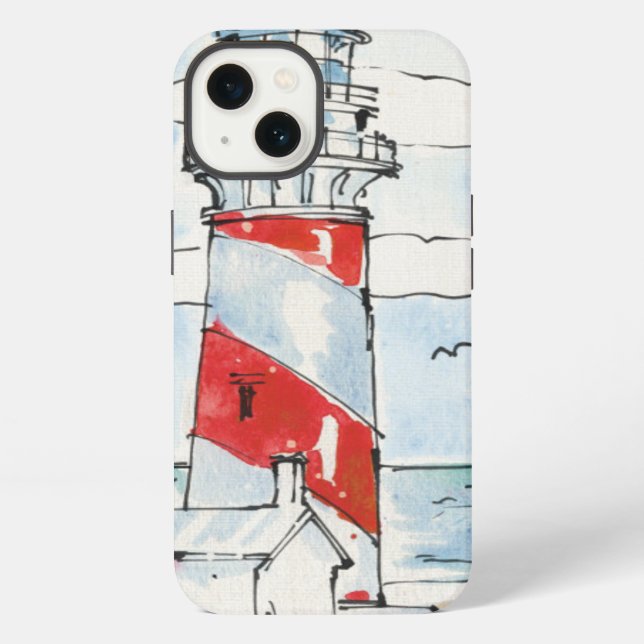 Coque iPhone Scène de phare rouge et blanc (Verso)