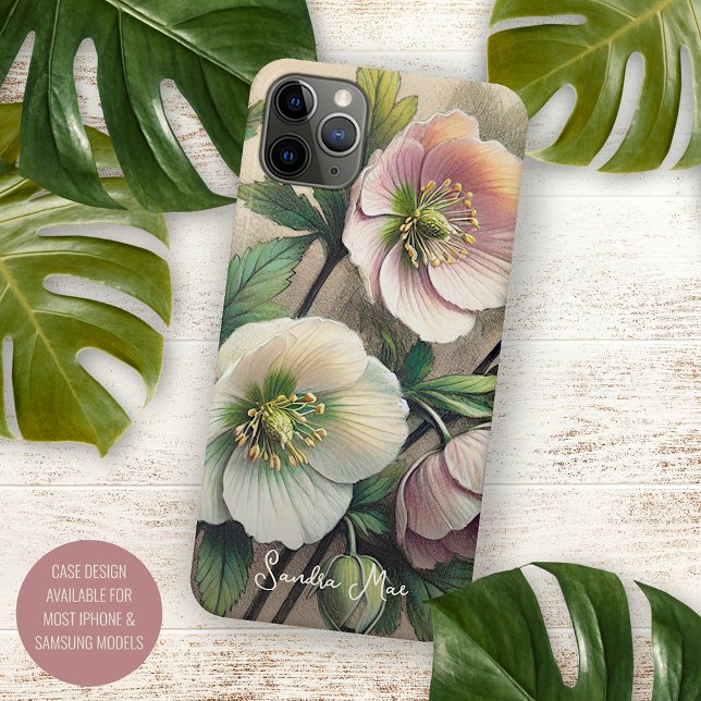 Coque iPhone Schéma Botanique Classique Chic Helleborus Art (Créateur téléchargé)