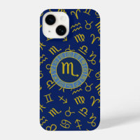 Scorpio Zodiac+Astrologie Symboles Motif Gld+Blues