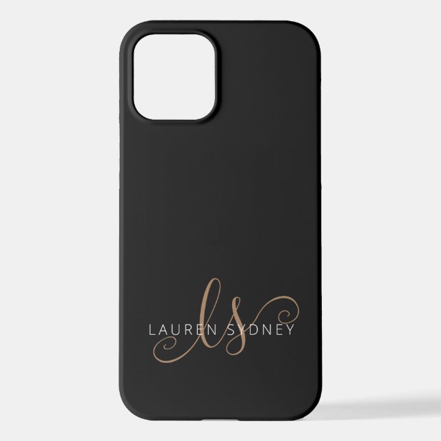Coque iPhone Script féminin Black Gold moderne Monogramme (Verso)