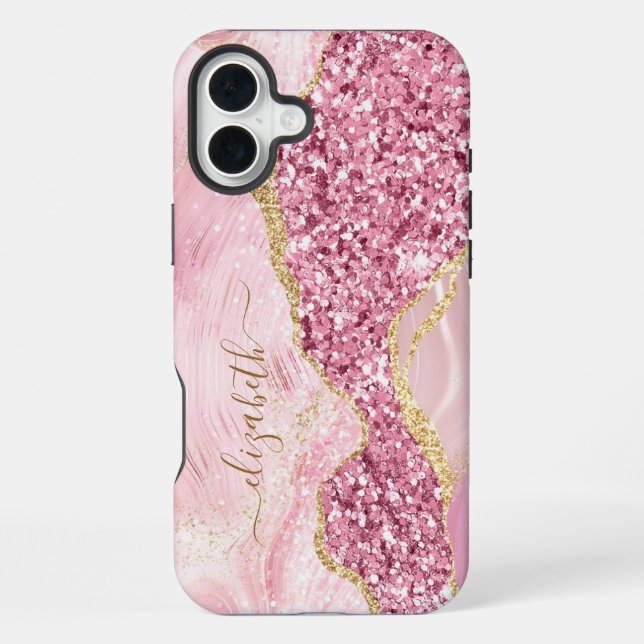 Coque iPhone Script Nom Marbre Agate Or Rose (Verso)