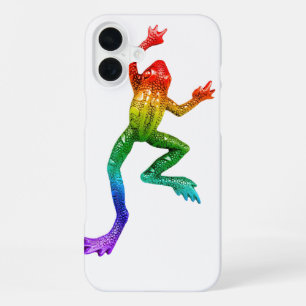 Coque iPhone 16 Plus Sculpture de grenouille arc-en-ciel de SlipperyJoe