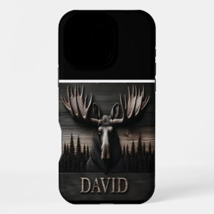 Coque iPhone 16 Pro Max Sculpture de tête d'orignal avec nom