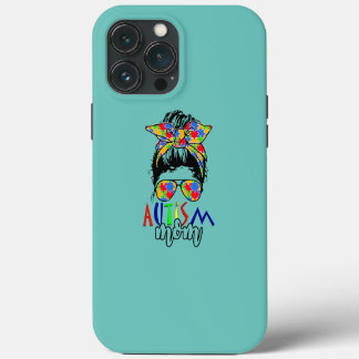 Etui iPhone 13 Pro Max Sensibilisation sur l'autisme Maman Vie Messy Bun