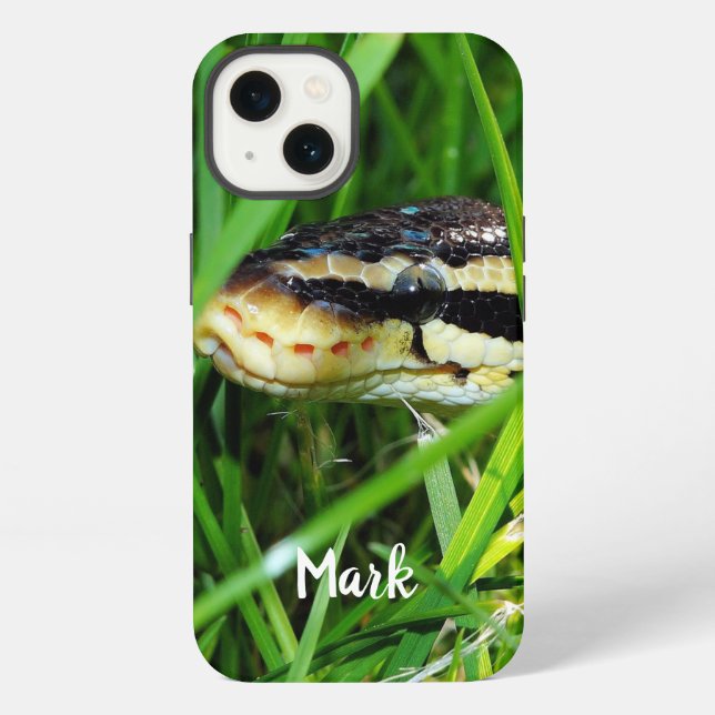 Coque iPhone Serpent Python boule dans l'herbe (Verso)