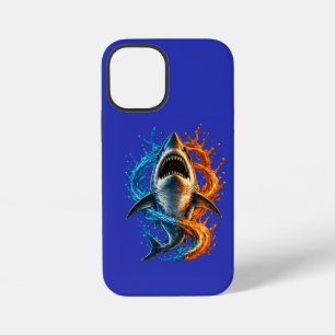 Coque iPhone 12 Mini Serviette de plage Requin Féroce – Océan Bleu & Or