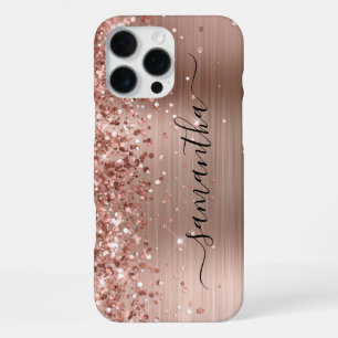 Coque iPhone 16 Pro Max Signature girly métallisé rose pailleté