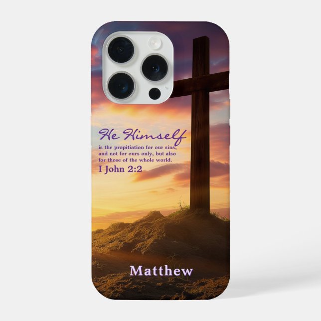 Coque iPhone Silhouette Cross Scripture Verse Personalized (Verso)
