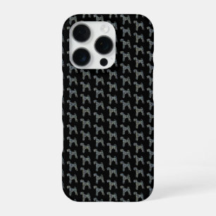 Coque iPhone 16 Pro Silhouette de chien Airedale Terrier Grille jaune