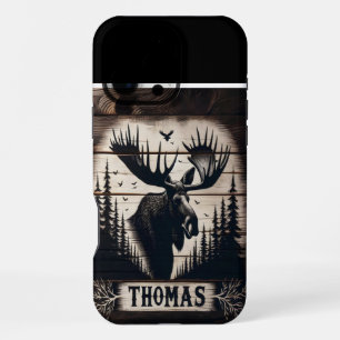 Coque iPhone 16 Pro Max Silhouette d'orignal sur bois