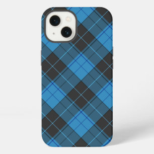 Etui iPhone 13 Simple motif tartan en bleu foncé