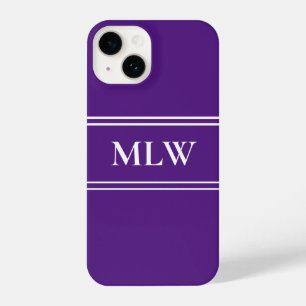 Coque Pour iPhone 14 Simple Royal violet et blanc monogramme