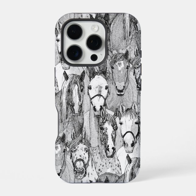 Coque iPhone simplement des chevaux noirs blancs (Verso)