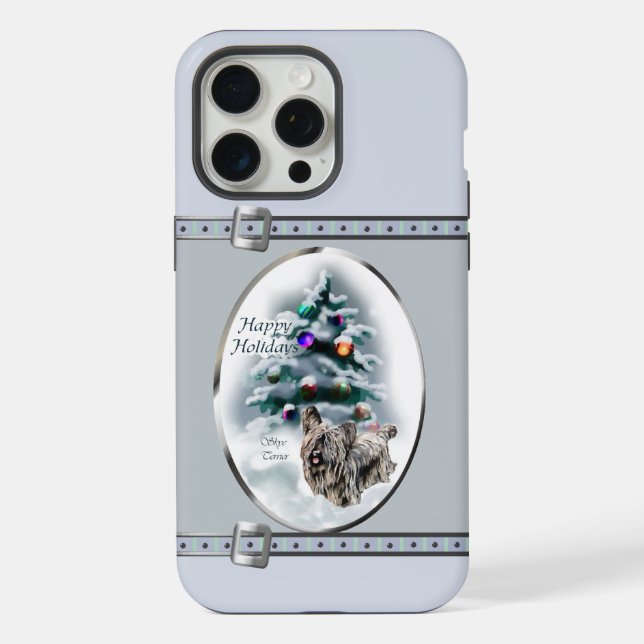 Coque iPhone Skye Terrier Cute Bleu Fêtes de Noël (Verso)