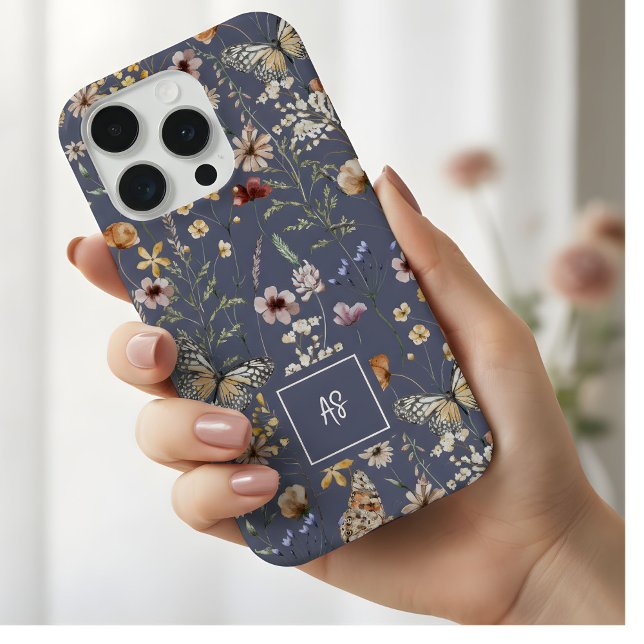 Coque iPhone Slate Watercolor Wildflowers Floral Monogrammed (Créateur téléchargé)
