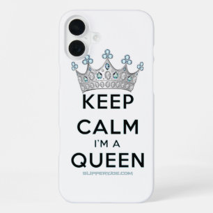 Coque iPhone 16 Plus SlipperyJoe's reine restez calme couronne argentée