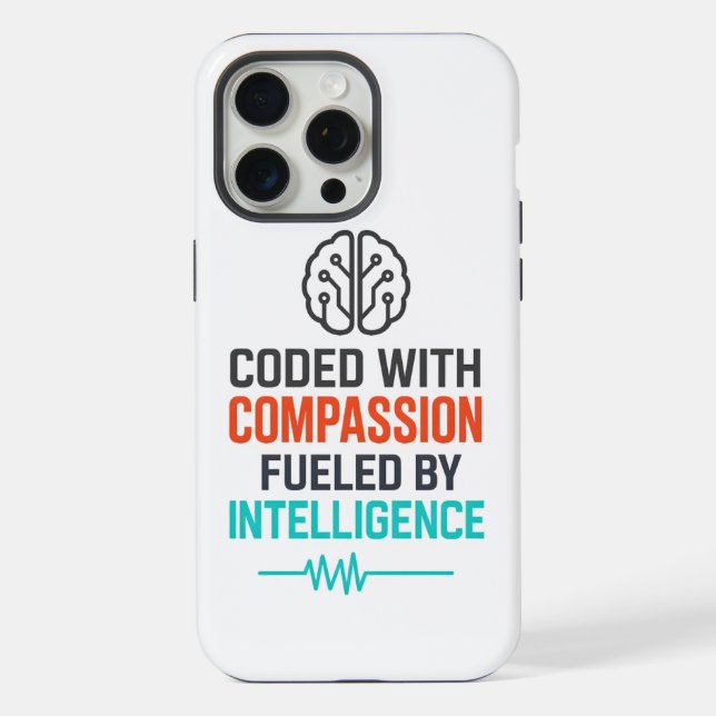 Coque iPhone Slogan AI - Codé avec la compassion alimenté (Verso)