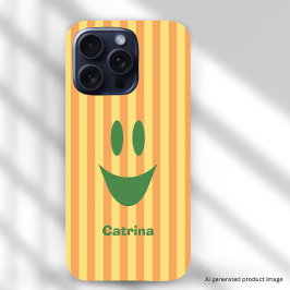 Coque iPhone 16 Pro Smiley joueur aux rayures orange