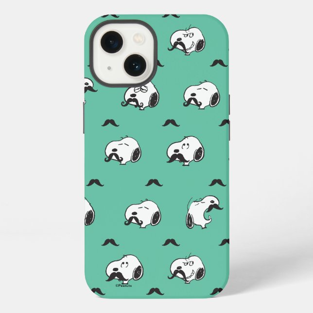 Coque iPhone Snoopy Mustaches & Teal Pattern (Verso)